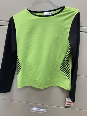 Nuevo Nuevo de Lote Antiguo Mujer L/S Pequeño Top Activo Verde Lima Negro Lily’s Beverly Hills EE. UU. Foto 1 de 4