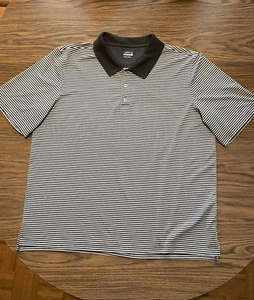 BCG Men Tru-Wick Golf Polo Shirt 2XL Black Tan Striped Short Sleeve EUC - Picture 1 of 10