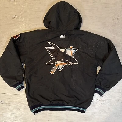 Винтажная хоккейная куртка 90-х НХЛ стартер состаренная San Jose Sharks на молнии размер S - Изображение 1 из 4