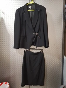 Vintage State Of Claude Montana Black Safety Pin Blazer Jacket UK 6 & Skirt Sz 8 - Picture 1 of 14
