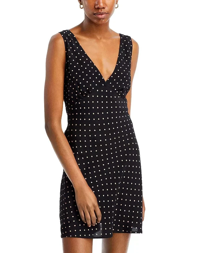 PAIGE Juanita Mini Dress Women's 2 Black/Cafe Sleeveless V-Neck Side Zip Closure