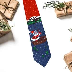 Fishing Santa Claus in Boat Christmas Necktie Hallmark SpecialTies - Picture 1 of 3