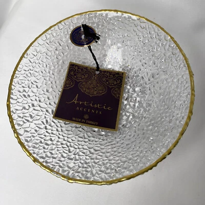 NUEVO Tazón de vidrio de guijarros con detalles artísticos hecho en pavo plato de caramelo con adornos dorados Foto 1 de 4