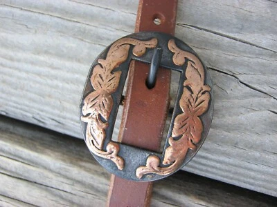 West 74 Arnés Cuero Una Oreja Cobre Floral Carro Hebilla Cabezal 5/8" Foto 1 de 4