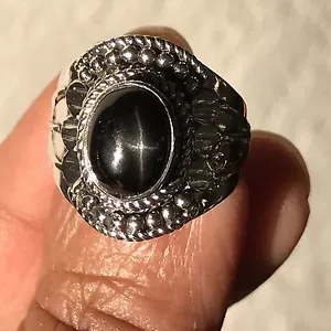 Art Deco Genuine Black Star Diopside 925 Solid Sterling Silver Ring 7.5 - Picture 1 of 6