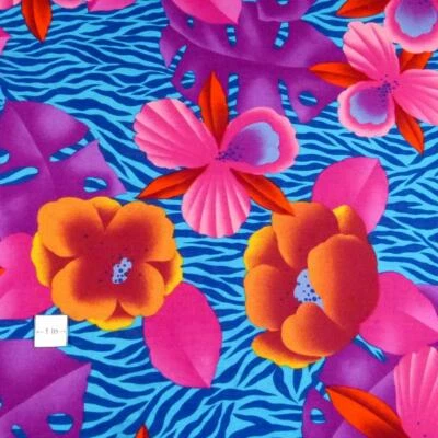 An Alexander Henry Hawaiian Print, Large Brilliant Pua & Lau, Cotton, BTY - Image 1 of 3