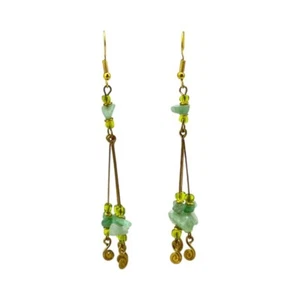 Handmade Brass Earrings - African Green Aventurine Gemstone - African Jewelry - Picture 1 of 4