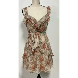 Mini Vestido Windsor Cuello en V Espalda Sin Mangas Rosa Tostado Floral Juniors Talla L - Imagen 1 de 6