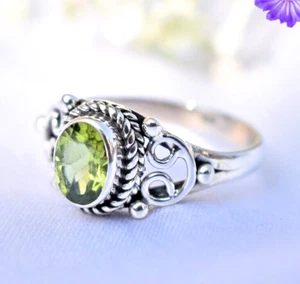 Elegant Peridot Gemstone Handmade 925 Sterling Silver Jewelry Ring All Size - Picture 1 of 9