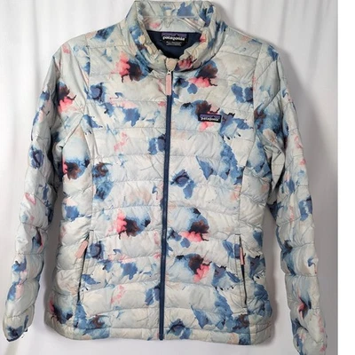 Patagonia Down Puffer Coat Girls XL 14 Blue Pink Multi Winter Outdoor Snow - Image 1 of 4