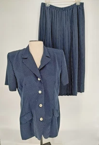 Antonio Norman LTD Grainne Blue Polka Dot Skirt Set Blouse Elastic Skirt Size 14 - Picture 1 of 14