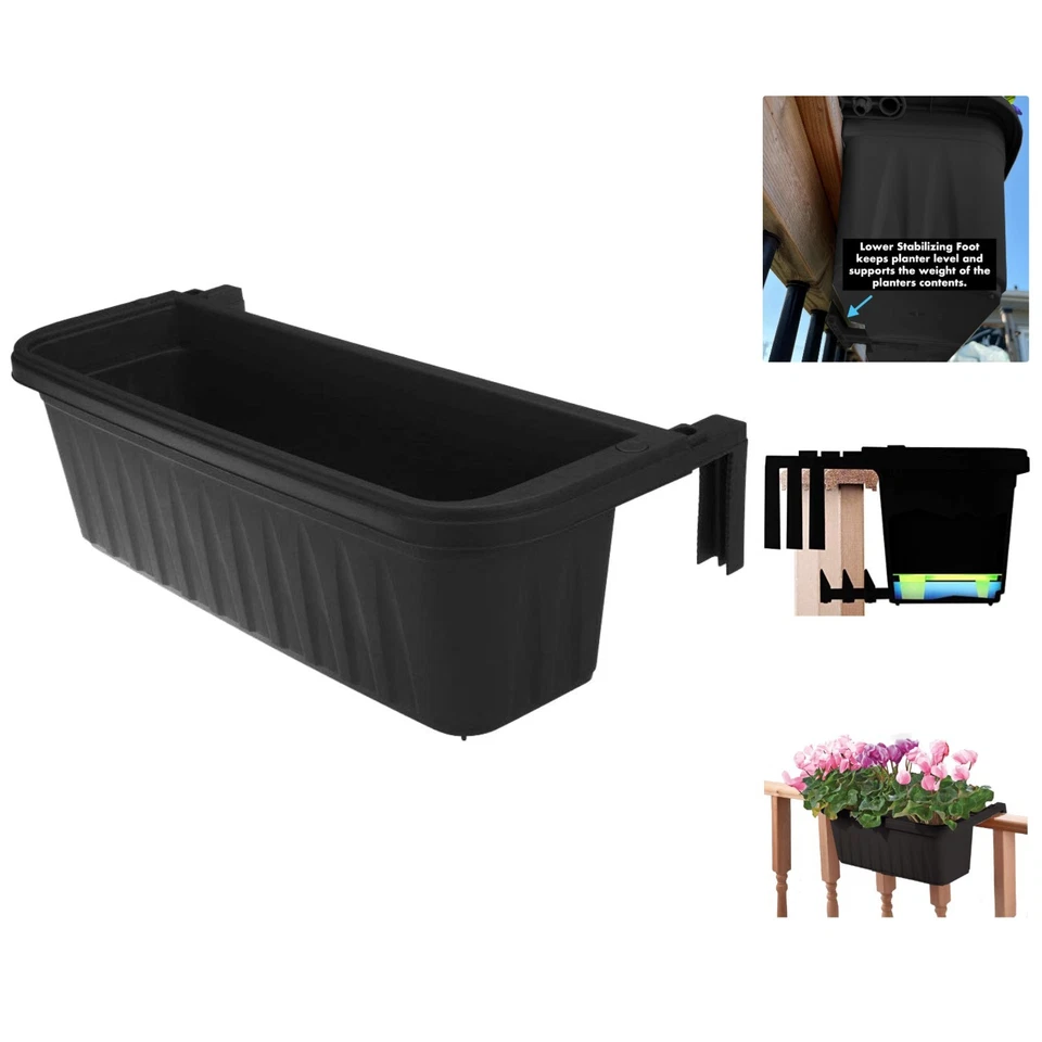 Apollo Exports International Adjustable RAILING Planter Black 24"