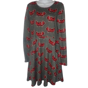 L. A. Soul Fox Print Cotton Knit Long Sleeve Scoop Neck Fit & Flare Dress XL - Picture 1 of 6