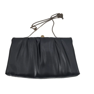 Bolso sin asas vintage de cuero sintético negro Ande de los años 80 con broche con bisagras Foto 1 de 4