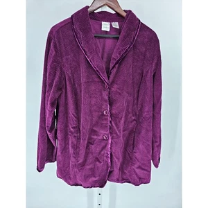 Vintage Roamans Womens Sz 18W 3 Button Blazer Corduroy Velvet Trim Royal Purple - Picture 1 of 4