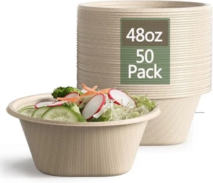 Homestockplus Large Disposable Bowl - Heavy Duty Paper Bowls - 48 Oz, 50/Pack  - Picture 1 of 8