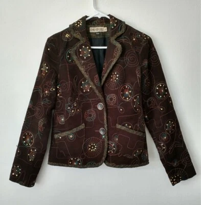 Chaqueta de Pana Canvasbacks Geométrica Marrón Usable Arte Lagenlook Talla 6 Blazer Foto 1 de 4