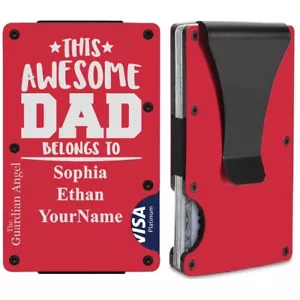 Custom Engraved Awesome Dad Fathers Day Gift RFID Carbon Fiber Titanium Wallet - Picture 1 of 11