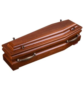 Beautiful  Wood Casket with Gold Cross and Handles Funeral Ashes Urn for Adult - Picture 1 of 15