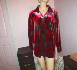 Y2K Patchwork Velvet Top Size 2X Tunic Button Up Dark Romantic Artsy Whimsigoth - Picture 1 of 9