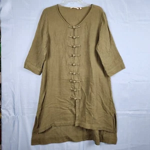 Top túnica Soft Surroundings Mackenzie verde oliva gasa algodón Lagenlook talla M - Imagen 1 de 11