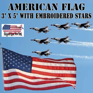 American Flag 3x5 US USA Embroidered Stars and Stripes Metal Grommets USA Flag - Picture 1 of 4