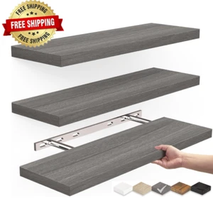 Estantes De Pared Repisas Set Juego D 3 Estante Flotantes Metal Madera Mueble US - Picture 1 of 9