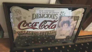 Vintage Coca-Cola Large Mirror 1950s60s70s Sign Original Stencil Glass W/Insert - Picture 1 of 10