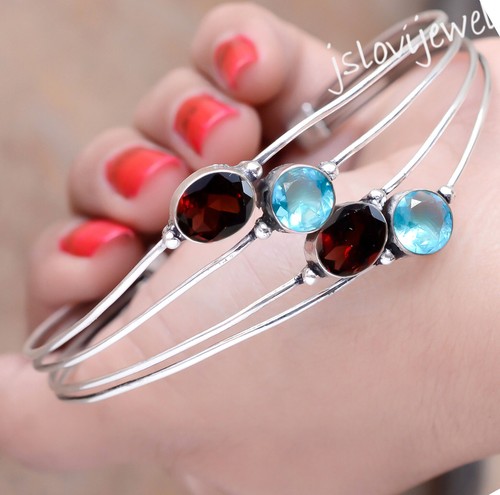 VALENTINO Bracciale in argento sterling 925 taglio topazio blu e granato regalo moda