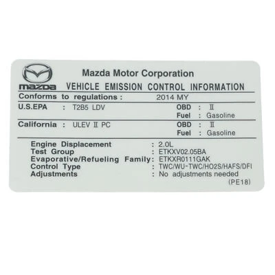 NEW OEM GENUINE Mazda 2014 Mazda3 Emission Label Vehicle Info Decal PE18-69-036 - Image 1 of 3