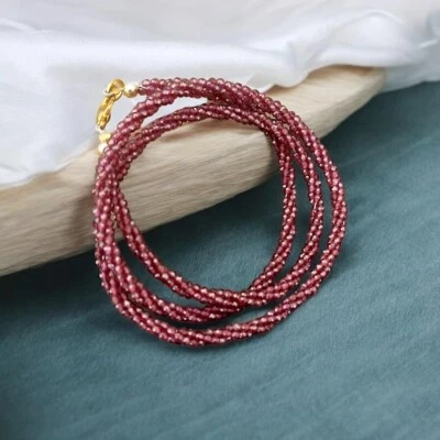 A++ Multi Strang Gedreht Rot Granat Facettiert Rund Edelstein Perlen Halskett... - Bild 1 von 4