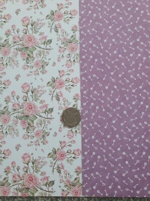 Обои для кукольного домика винтажные розы ключ двусторонние 1:12 1/12 x A4 - Изображение 1 из 4