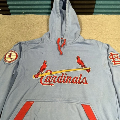 St. Louis Cardinals Hoodie Mens Medium Blue Vintage Pullover Sweatshirt Cover