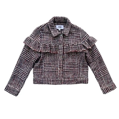 Chaqueta Blazer Jack By BB Dakota Para Mujer Talla XS Roja Azul Marino Crema Tweed Volantes Corta Foto 1 de 4