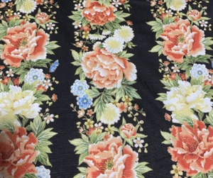 Black Floral Stripe Pattern Japan - Kyoto Garden - Northcott Cotton Fabric - Picture 1 of 2