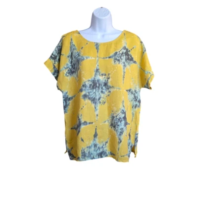 Top Bella Umbra Mujer Italia Lino Amarillo Tie Dye Starburst M Manga Corta Retro Foto 1 de 4