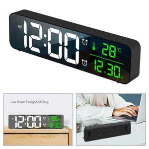 Digital Alarm Clock Large LED Mirror Display Temperature Date Bedside Wall Clock - Picture 1 of 12