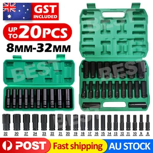 1/2" Drive Deep Impact Socket Set CR-V Steel Metric Sockets Long 10/20PCS 8-32MM - Picture 1 of 11