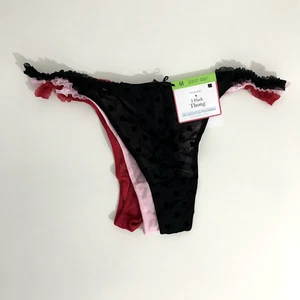 Primark Damen 3 x Strings transparent mit Samtherzen Gr. M Tanga Slips - Bild 1 von 4