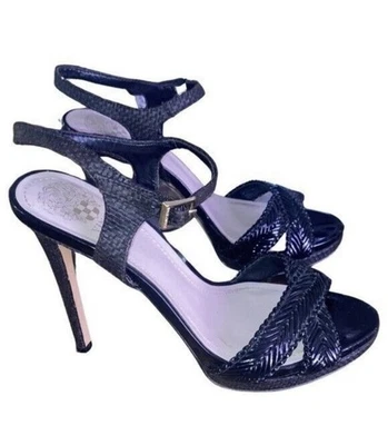 Vince Camuto Platform Stiletto Strappy Patent Leather Sandal Heel Black 38 1/2 - Image 1 of 4