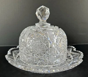 Antique Brilliant Period Cut Glass Round Dome Butter Dish - Picture 1 of 21