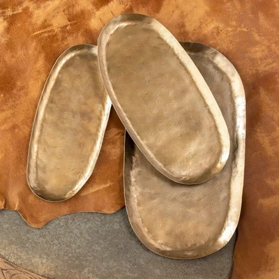 Antique Gold Iron Trays Elegant Decorative Serving Trays Set of 3 - Image 1 of 4