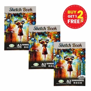 3 x A3 DRAWING SKETCHING BOOK WHITE PAPER 30 SHEETS 130GSM CARTRIDGE ARTISTS PAD - Picture 1 of 19