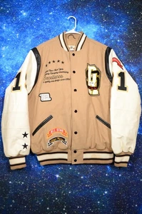Smoke Rise Varsity Jacket Mens 2XL Tan White Letterman Quilted Snap Patches - Picture 1 of 10