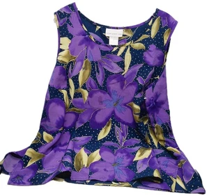 Susan Graver Tank Top Sleeveless Size 2X Purple Gold Floral Blouse - Picture 1 of 7