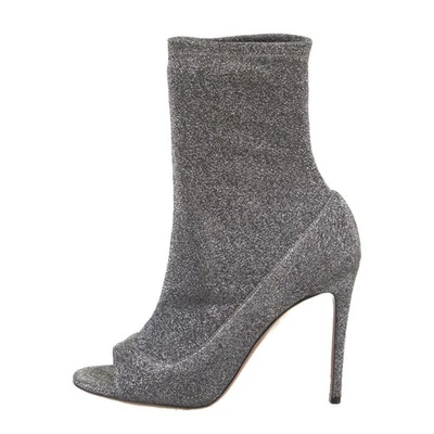 Botas de aguja Aquazzura Eclair Bootie 105 plateadas Lurex punta abierta 36,5 Italia Foto 1 de 4