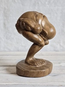 Brown Yoga Suar Wood Sculpture, 7.5" Tall 'Bending Yogi Indonesia  - Picture 1 of 4