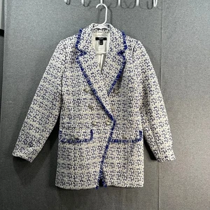 Dennis Basso giacca con risvolto dentellato in tweed e sfilacciatura blu royal taglia reg 4 - Foto 1 di 12