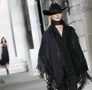 Ralph Lauren Purple Label Black Silk Fringe Poncho Runway NWT $2K XS S - Picture 1 of 6