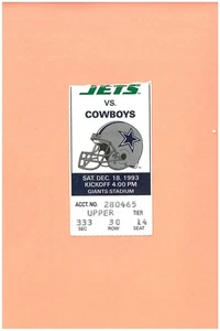 Dallas Cowboys @ New York Jets 12-18-1993 ticket stub Super Bowl XXVIII season D - Picture 1 of 2